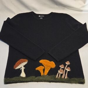 Carole Little Black Sweater with Colorful Mushroom Design